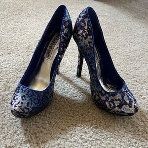 Elegant Blue Patterned Women's Heels